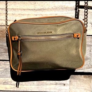 Michael Kors Olive "Polly" East West Nylon Crossbody Purse Bag